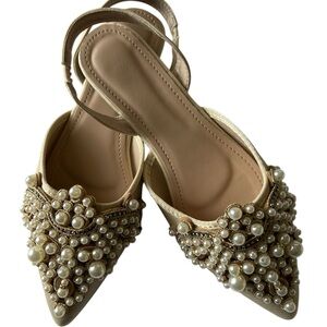 SHEIN Cream Heels with Crystal Embellishments